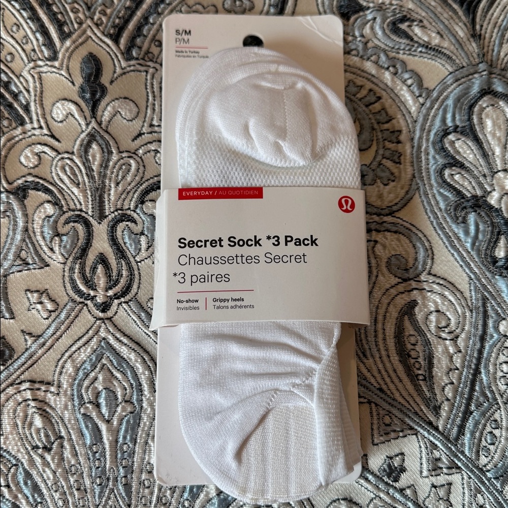 Lululemon White Secret Sock 3 Pack NWT